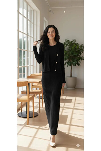 Kinzi Γυναικείο Πλεκτό Σετ – Μαύρο | One Size — onesize