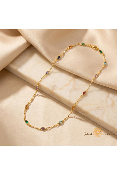 SaraTremo Colier Curcubeu Regal – Colier placat cu aur de 18K, cu 3 straturi,...