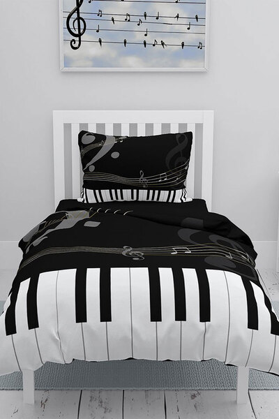 MonoHome Set de husă de pilotă pentru o persoană, 100% bumbac satinat, Piano