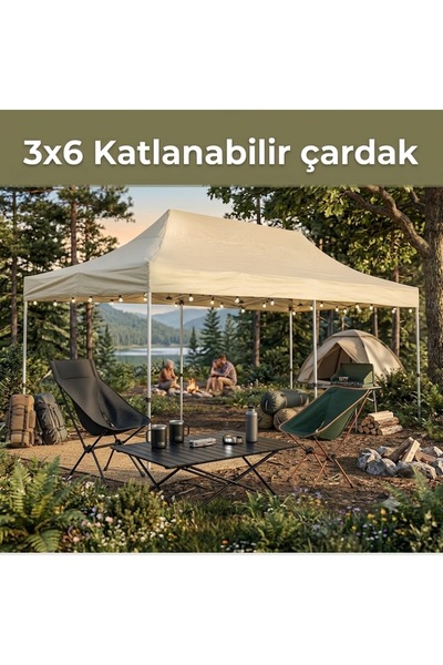 Missidea 3×6 Makaslı Katlanır Çardak Krem
