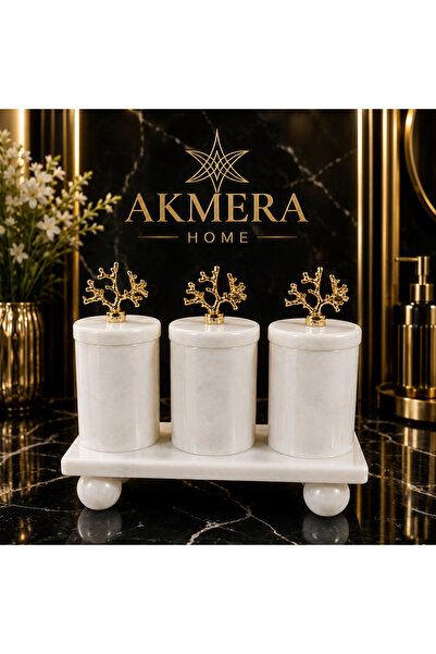 Akmera Home Lüks 3'lü Mermer Top Ayaklı Kavanoz Seti