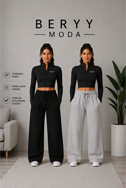 BERYY MODA Double Black Gray Cotton Oversize Sweatpants