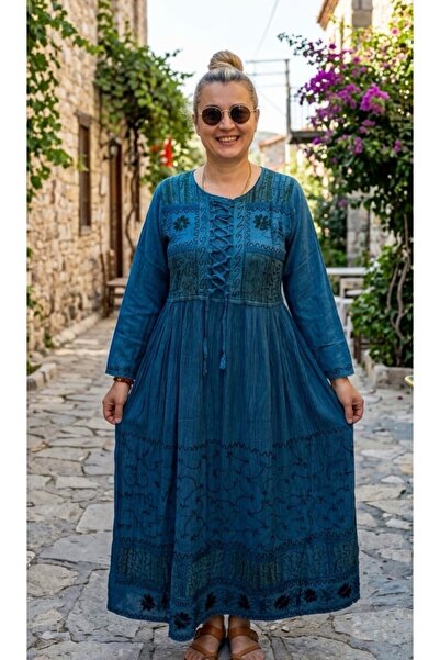 Fibula Otantik standart beden %yüz pamuk desenli işlemeli elbise 36-46 bedenl...