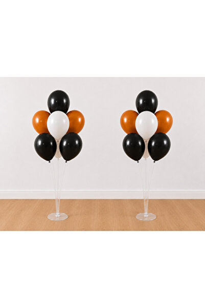 Balonsan White Black Caramel 14 Balloons 7 Balloon Stands 2 Pieces