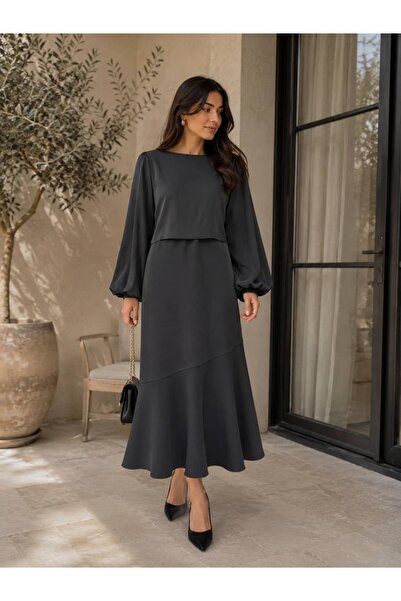 Melisa Boutique By Selma Özkan Beli Lastikli Altı Volanlı Krep Etek