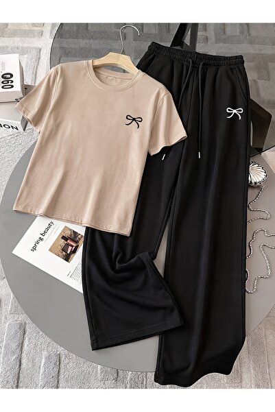 macklin Unisex Women's Men's Minimal Ribbon Printed Oversized Tshirt and Bagg...