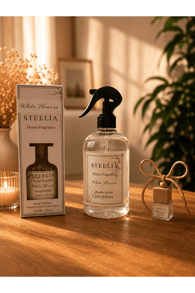 STEELİA 3’lü Premium Oda Kokusu Seti | White Flowers | 550 ML Oda Spreyi + 12...