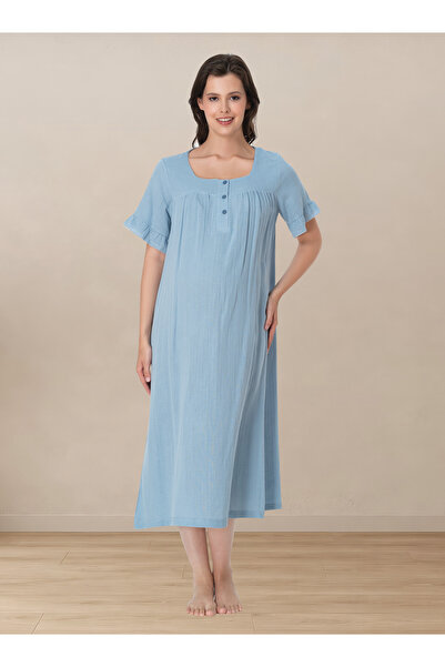 ByLohusa Short Sleeve Muslin Fabric Maternity Nightgown with Breastfeeding Fe...