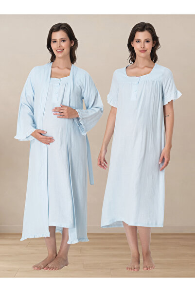 ByLohusa Pregnant and Postpartum Period Muslin Fabric Dressing Gown and Night...