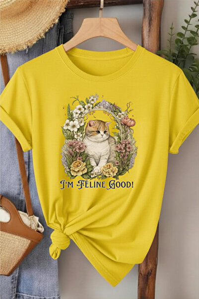 l'eivor I' m Feline Good Cat Printed Women's Cotton T-Shirt