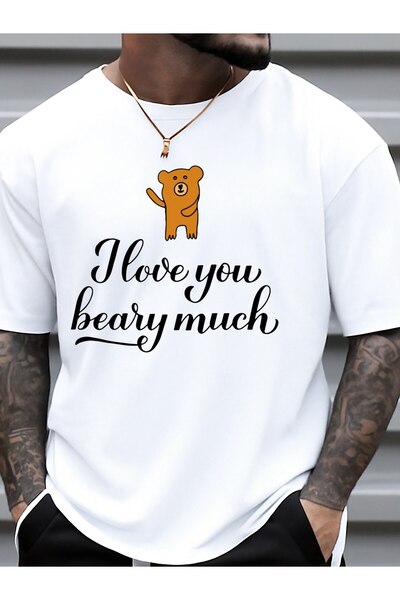 2mcup تي شيرت رجالي بطباعة مضحكة باللون الأبيض مع عبارة "I Love You Bear Much...