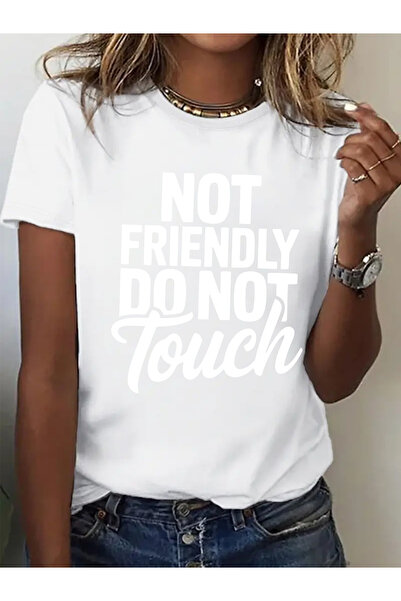 STITCHLY تي شيرت نسائي مطبوع عليه نص "NOT FRIENDLY DO NOT Touch" وطباعة حروف،...