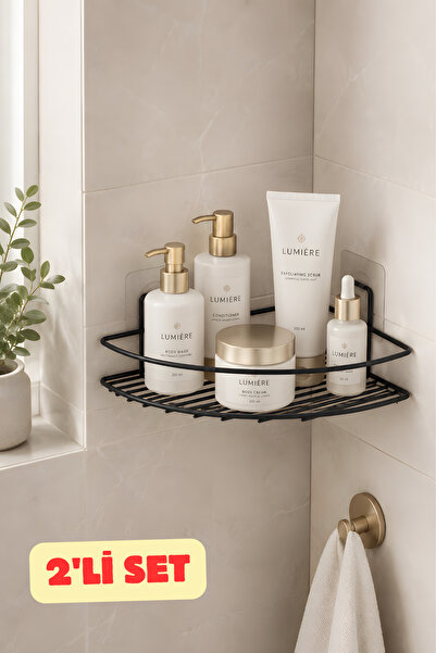 Parmeva Adhesive 2-Piece Set Bathroom Corner Shelf Corner Rack Shower Shampoo...