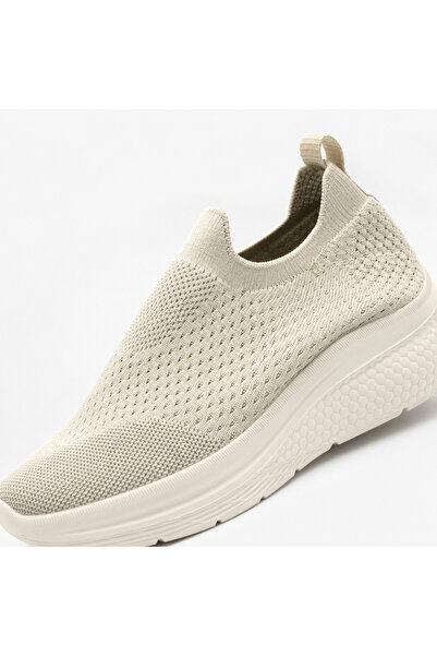 Genel Markalar Unisex Bej Triko Bağcıksız Sneaker Günlük Rahat Kalın Taban Sp...