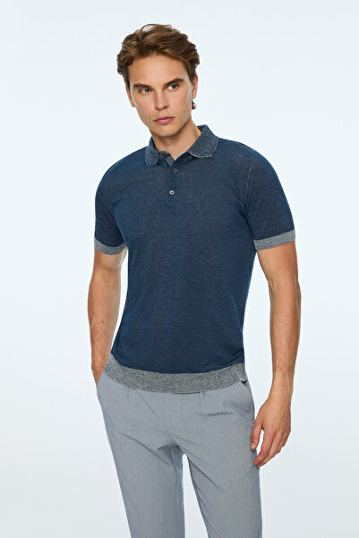 Morven Men's Indigo Trend Polo Collar Tencel Knitwear T-Shirt