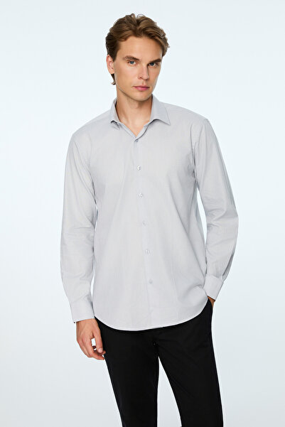 Morven Men's Gray Basic Regular Fit Hard Collar Shirt