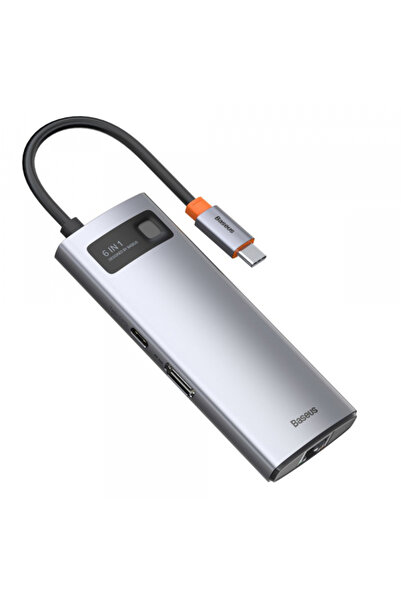 Baseus Hub USB-C Metal Gleam, USB-A 3.0 - USB-C - HDMI - RJ45, Gri CAHUB-CW0G