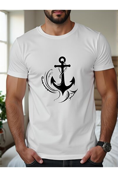 BASEPULSE Mens Nautical Anchor Graphic T-Shirt | White Crew Neck Short Sleeve...