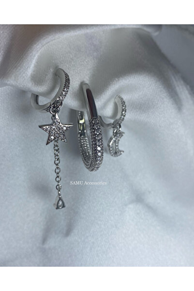 Samu Accessories Sky-Themed Stone Trio Steel Earring Set - Silver Celestial Trio