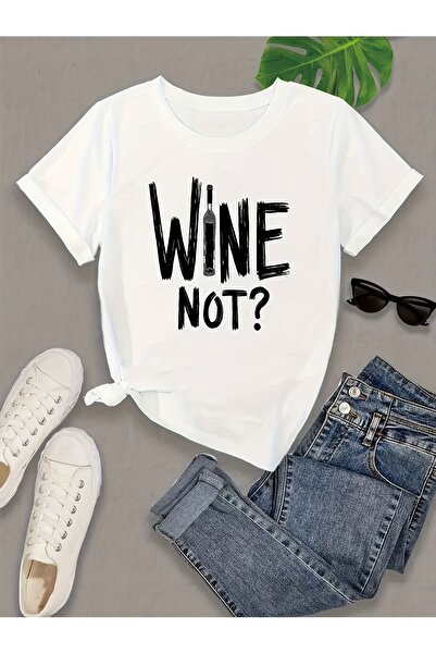BASEPULSE قميص نسائي كبير الحجم للجنسين بطبعة "WINE NOT?" تي شيرت بتصميم النب...