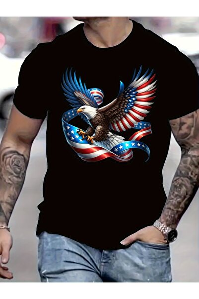 BASEPULSE LocalMen's Men's Heavyweight Retro Patriotic T-Shirt Bald Eagle & F...