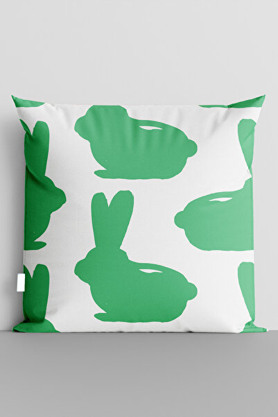 TicaretJet غطاء وسادة مطبوع رقميًا على الوجهين من Green Rabbits - 6461