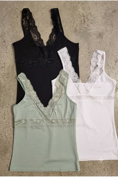 Demirsa Boutique Women's Athlete Lace Strap V-Neck Modal Fabric Black, White ...