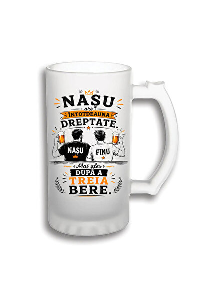 peGiftuiala Halbă Bere Personalizată 500 ml – Nașu' Are Întotdeauna Dreptate