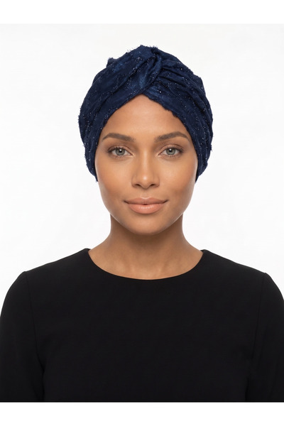 elysianfidan Twisted Agraf Lined Navy Blue Ready-To-Wear Turban Hijab Bonnet ...