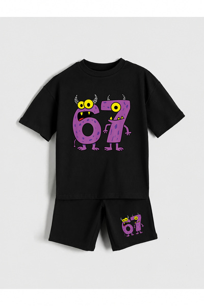 SVART WEAR طقم شورتات للأولاد مطبوع من Six Seven (100% قطن)