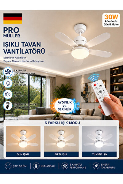 Pro Müller Alman Alman Kömürsüz Sessiz Motor Tavan Tipi 3 Renk Aydınlatmalı F...