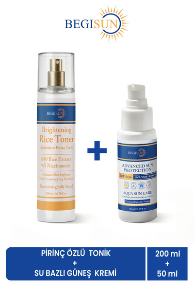 BEGISUN Pirinç Özlü Tonik 200 ml + SPF 50+ Su Bazlı Güneş Kremi 50 ml Cilt Ba...