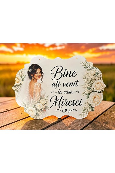 OEM Placuta decorativa MDF 60×40 cm – „Bine ati venit la casa miresei” – alb / crem elegant, Cadou casa noua / nunta