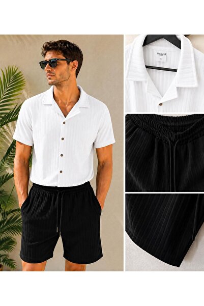 WENMİNG Men's Report Ottoman Fabric Short Sleeve Shirt Shorts Summer Bottom T...