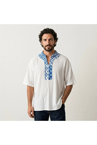 su koleksiyon tekstil İzni̇k Haki̇m Yaka Şi̇le Bezi̇ Men's Shirt