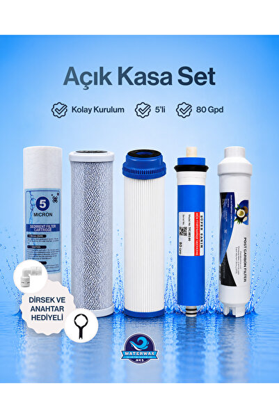 Açık Kasa 5’li 80 GPD Reverse Osmosis Filtre Seti – Komple Su Arıtma Kartuş Paketi