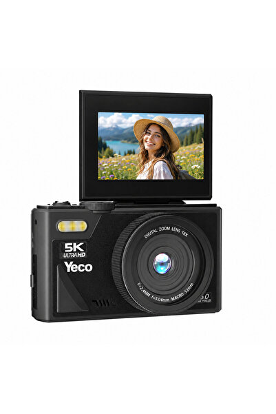 YECO 5K Dijital Kamera 75MP, 18X Zoom, Flaşlı, Retro Tasarım Vlog Kamera, MP4...