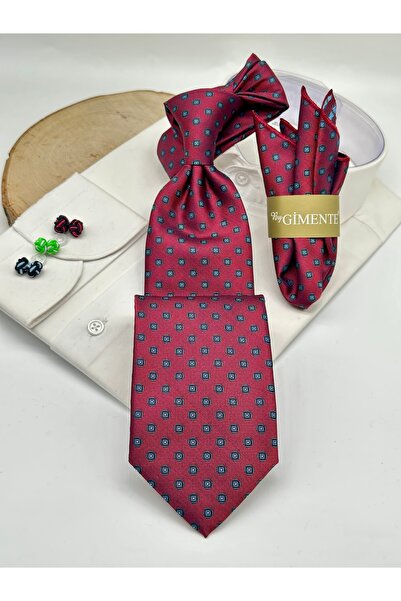 Gutiero Classic Tie with Red Patterned Handkerchief