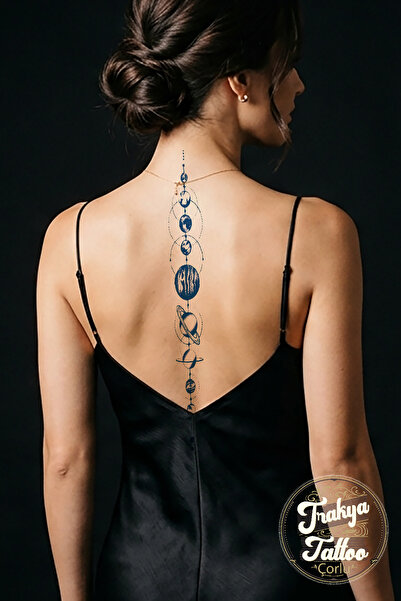 Trakya Tattoo 1 Ay Kalıcı Hayalet Kadın Sırt Dövme Gezegen Sırt Geçici Dövme ...