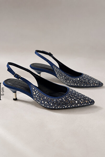 Women Lay-z Women's Navy Blue Stoned Open Back Stiletto 5 cm Heel Comfortable...