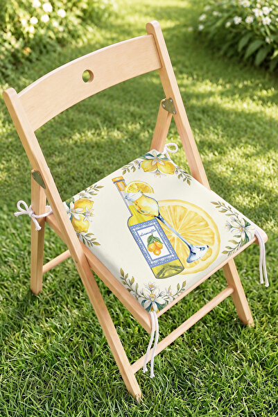 Home Limon ve Limoncello Şişesi Desenli Fermuarlı Sandalye Minderi - Mutfak v...