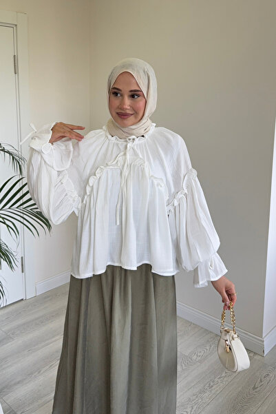 salisburys Molly Nelly ženska letnja bluza sa volanima na rukavima i struku