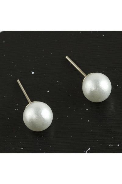 ZERO LAND Spt-Gld Top Pearl Earrings 8 mm (231002) - White