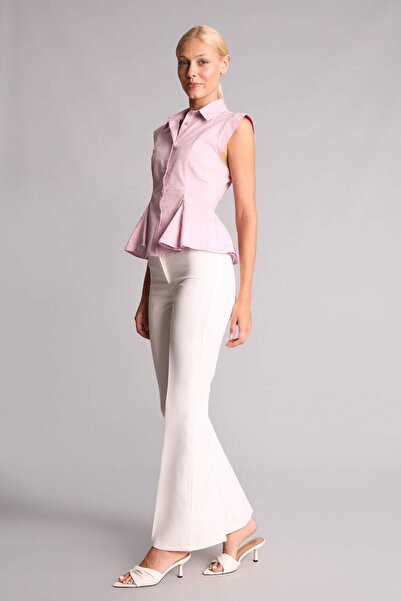 DeFacto Flare Fit High Waist Spanish Leg White Trousers I1774Ax26Hs