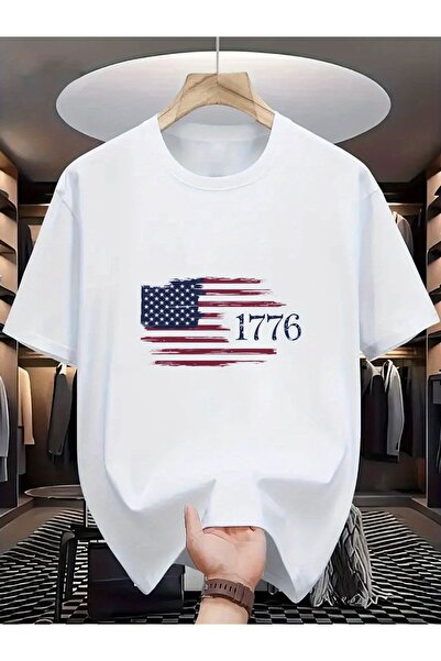 12 Teknoloji تي شيرت رجالي أسود بتصميم علم أمريكي متهالك وتصميم 1776 - قميص و...