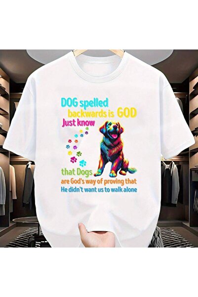 212Wear Dog Lover "Dog Spelled as God" Pattern Paw Prints Loose Casual Shirt ...