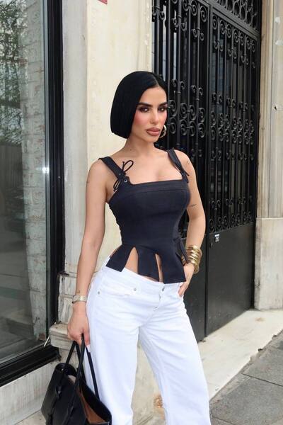 eley Tied-String Sliced Corset Blouse