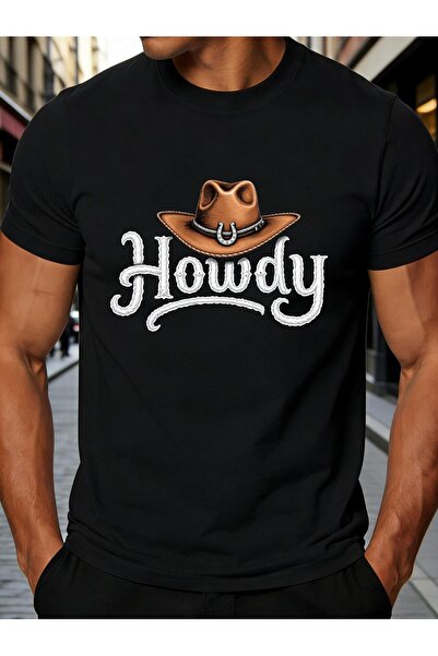 12 Teknoloji Western Style Men's T-Shirt Howdy Cowboy Hat Rope Text Design Ca...