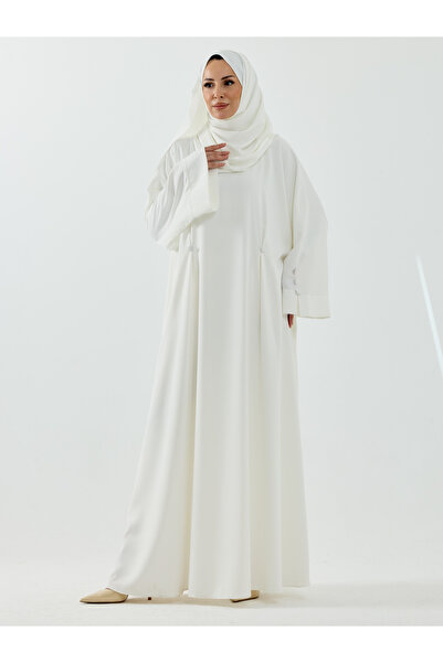 KADEEM Serra Shawl Gifted Dubai Abaya Set with Button Detail White - 1015