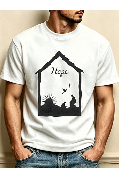 BASEPULSE Nativity Scene Hope Design Men's Crewneck T-Shirt Loose Fit 100 Per...